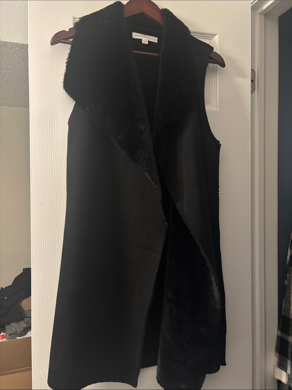 Seven Sisters Black Faux Shearling Long Vest